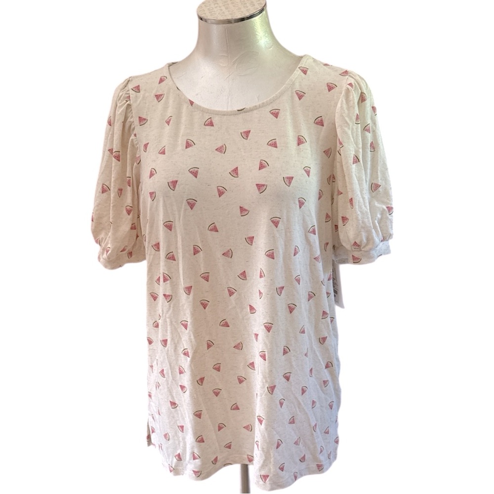 89th+Madison Women’s Watermelon Slices Puffed Sleeves Knit Top NEW size Large